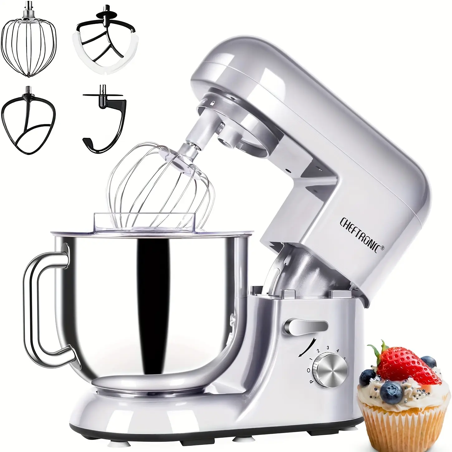 Cheftronic Electric Stand Mixer, 7qt 650w 6-Speeds Tilt-Head Dough Mixer, Bread Maker with Hooks & Beaters Cheftronic Electric Stand Mixer, 7qt 650w 6-Speeds Tilt-Head Dough Mixer, Bread Maker with Hooks & Beaters