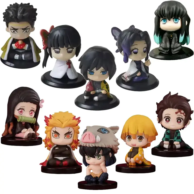 5 pcs Q Version Demon Slayer Sitting Ghost Doll Tanjiro Nidouzi Inosuke Zenizu Figure Action Figure Movie Model Toys Doll