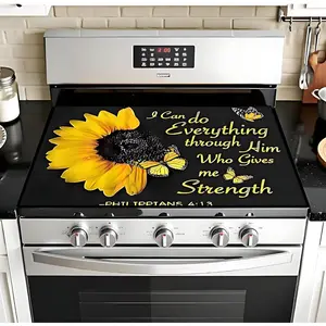 Sunflower Pattern Rubber Stove Protector, Heat Resistant, Non-Slip, Water Absorbent, Easy Clean, Oven Pad, Refrigerator Pad, Kitchen Counter Cover, Kitchenware