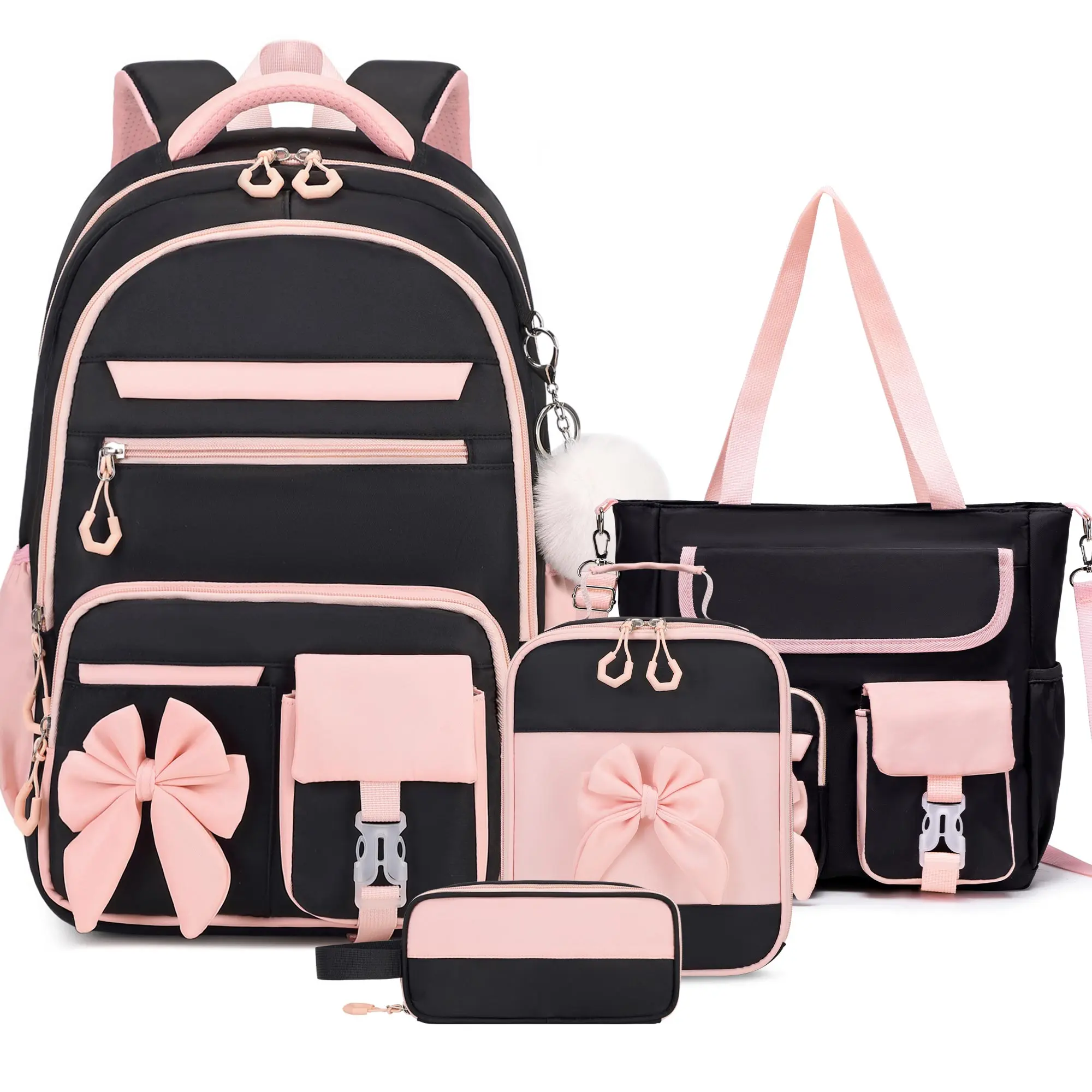 SIMILOVE 3pcs-Purple-Pink Backpacks for Girls Set - Waterproof, Reflective Strips, Built-in Organizer, Adjustable, Lunch Bag, Pencil Case, Back to School Shopping Essential, Ideal Gift for Kindergarten to Middle School Kids