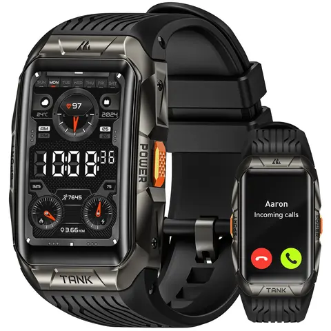 KOSPET TANK X2 Men's Wearable Durable Gadget Watch - 1.64" AMOLED Touchscreen, 15-Day Battery Life, 170+ Sports Modes with 6 Auto Detect, 5ATM Waterproof Smart Watch, 24/7 Health & Heart Rate Monitoring, Call & Message Alerts, Metal Build, Christmas Gift