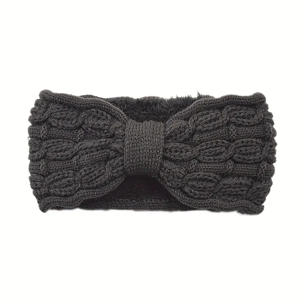 Women's Winter Headband, Soft Warm Hairband with Adjustable Bow and Plush Lining, Elastic Hair Tie for Cold Weather, Black/Gray/Beige/Pink, Hand Wash Only, Holiday Hair Accessory, Cozy Headwear for Women, Fashion Lovers, Christmas and Everyday Use