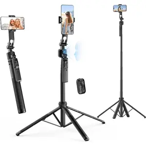 64-inch automatic face-tracking tripod, selfie stick tripod stand, 360° rotating phone holder, with remote control and gesture control, suitable for Vlog, live streaming, and video recording