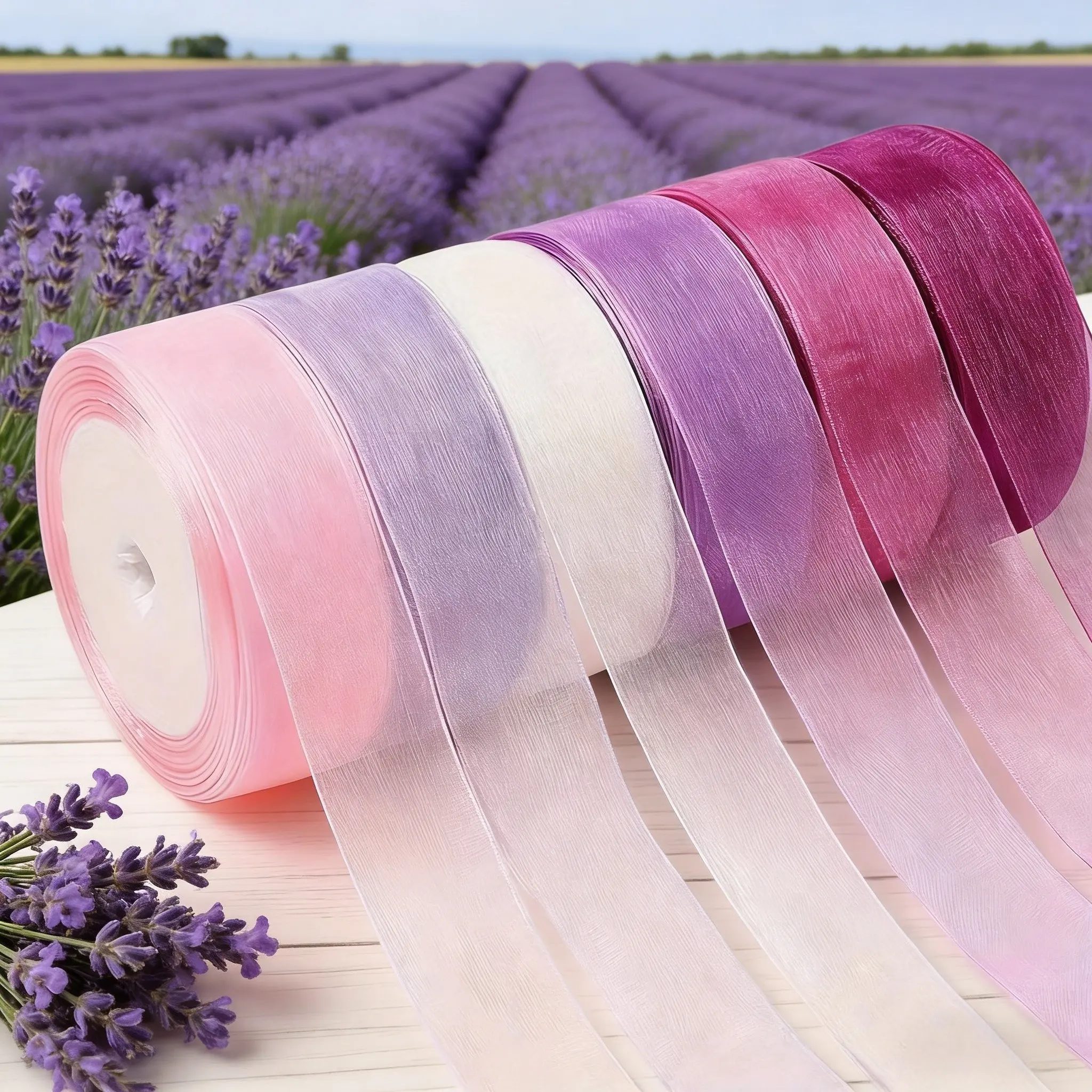 6 Rolls Transparent Chiffon Ribbon Large Packaging, 1 Inch X 25 Yards (total 150 Yards), Lightweight Organza Fabric Decorative Ribbon for Weddings, Baby Showers, Gift Wrapping, Gift Basket Wrap