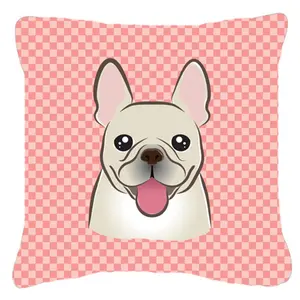 Carolines Treasures  Checkerboard Pink French Bulldog Fabric Decorative Pillow- 14 x 14 In.