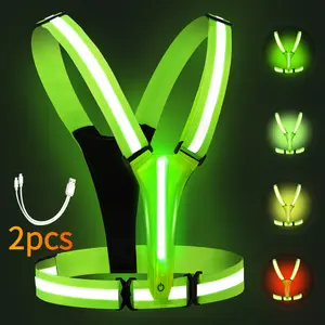 PomerolLED Two-piece Multi-color Reflective Vest Running Equipment, High Visibility Reflective Running Equipment Rechargeable Luminous Running Vest, Suitable for Walking, Running And Cycling, Adjustable, Suitable for Men, Women And Children