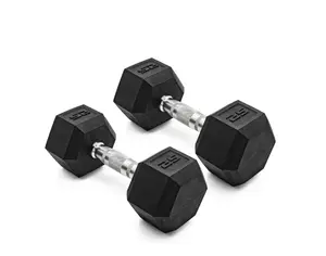 25lb Coated Rubber Hex Dumbbell Pair - No-Roll Design, Ergonomic Steel Handle, Durable Coating for Fitness Weight Training & Weight Lifting
