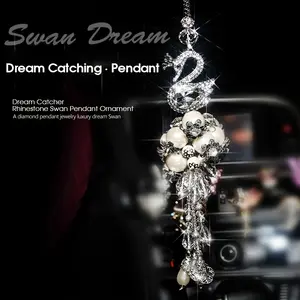 electric dipstick Car Pendant Crystal Double-sided Swan Pendant Rhinestone Swan Pearl Pendant High-grade Pendant Women's Car Accessories Decorative Ornaments