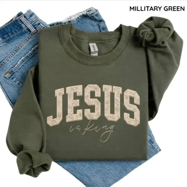 Jesus Is King Sweatshirt, Minimalist Christian Crewneck, Faith Based Boho Pullover, Religious Cotton Top, Christian Gift Apparel Gift For Women