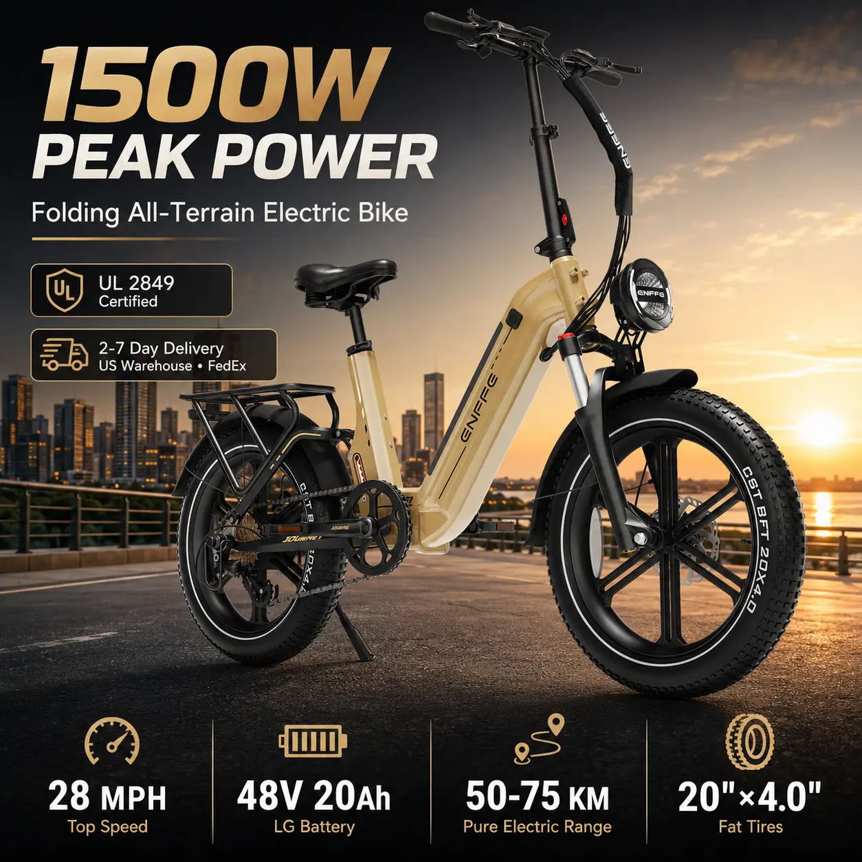 Folding Fat Tire Electric Bike for Adults, 1500W Peak Motor, 28MPH Top Speed, 48V 20Ah LG Removable Battery, 31-47 Mi Range, Dual Suspension, Hydraulic Disc Brakes, Shimano 7-Speed, NFC Key Start, UL 2849 Certified