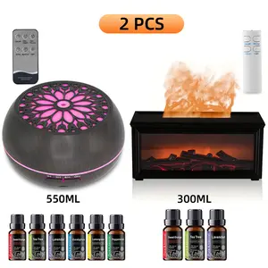 2 pieces Ultrasonic Diffuser 300ml & 550ml, Humidifier with Remote, 9 Oils, Multi-Color Lights, Quiet