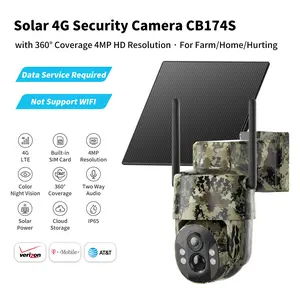 4G Solar Powered Camouflage Security Camera CB174S, 4MP HD Color Night Vision, No WiFi Outdoor Camera for Farm/Home with IP65 Waterproof, Data Service Supported