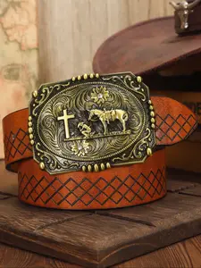 Men's Vintage Western Belt, Cowboy Belt, Fashion Vintage Belts, Styling Cross Belt, Fashionable Retro Rock Style Western Belt for Party, Daily Clothing Decor, Trendy All-match & Exquisite Belt for Birthday Gift, Cross Belt