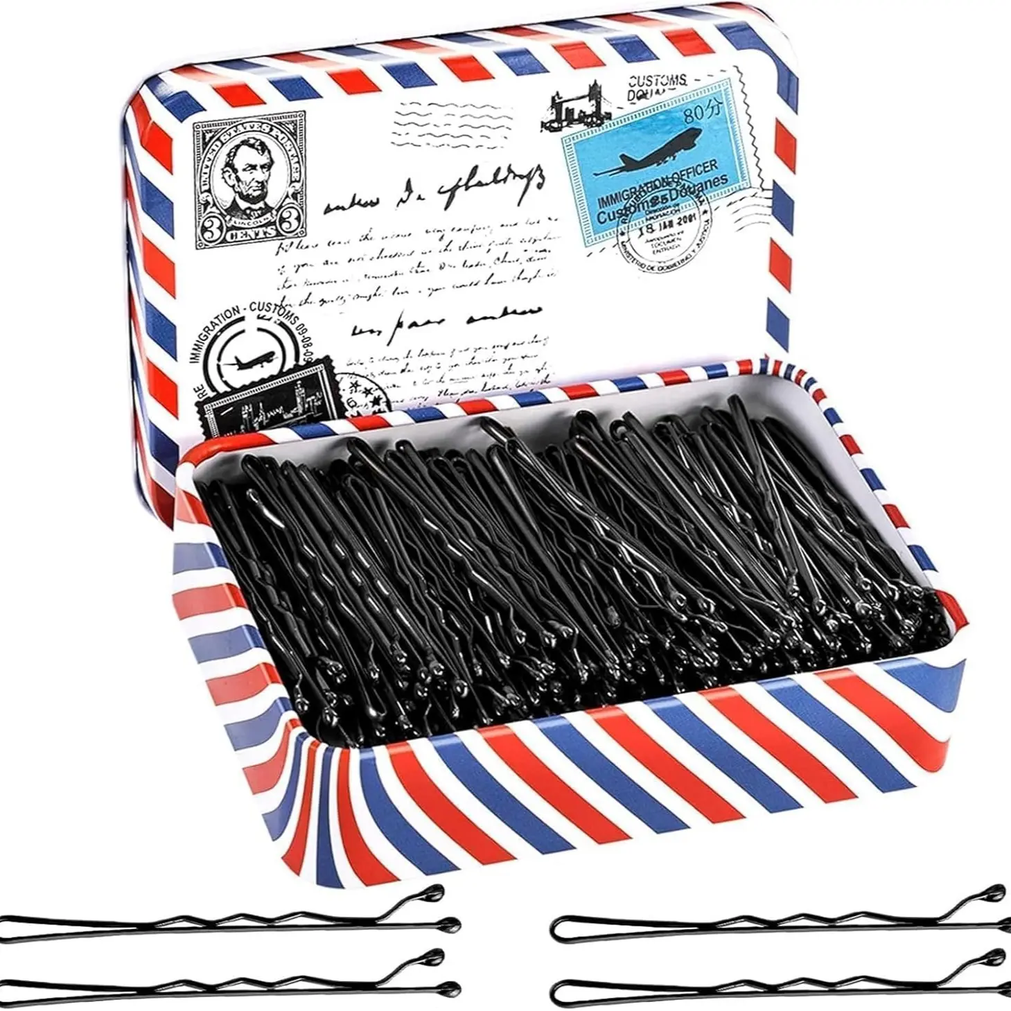 Hair Grips for Women, 200 PCS Large Quantity Strong Hold Hair Pins, Black Bobby Pins for Styling Hair Style Accessory with Envelope Metal Storage Box for Thick, Thin, Wavy, Curly, Long and Short Hair, Hairpins