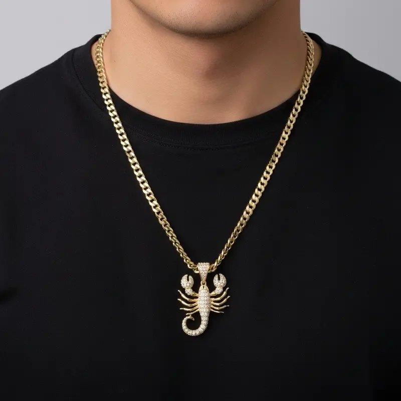 #321 14K Laminated High Quality Scorpion pendant 1.5Inch long with Cuban chain size 22Inch, 24Inch and 5mm wide