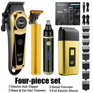 Professional Men’s Grooming Kit - USB/Type-C Rechargeable Hair Clipper, Cordless Nose Trimmer, Beard Trimmer, Multi-Functional Electric Razor Shaver with LED Display, for Daily Care, Home Salon, Ideal Men’s Gift, Usb Rechargeable Clipper
