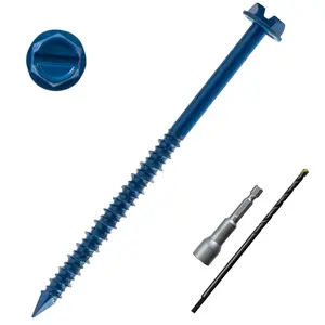 Concrete Screw Anchor, 100-PCS 3/16 Inch x 3-1/4 Inch Hex  Concrete Screws for Masonry Stucco Brick or Cement,  Tip, Rust Resistant Blue Coated, 1 Hex Socket and 1 Drill Bit