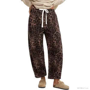 Barrel Jeans for Women Trendy High Waisted Pull On Wide Leg Cropped Leopard Cheetah Print Stretchy Denim PantsAB11Monlisse