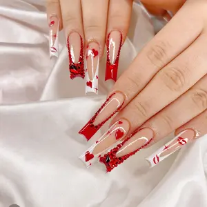 10Pcs Handmade Acrylic Press on Nails, Long Stiletto Flower Design Nail Kit, 3D Floral Y2K Cute Beach Essentials with Gems, Gift Box for Women (Random Packaging Card, Festivals & Daily Wear)