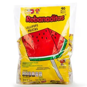 Rebanaditas Watermelon Flavored Lollipops 40 Pieces Bag Candy Paletas US Made in Mexico 640g