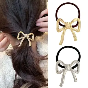 Hair Ties for Women Bowknot Hair Ties for Girls Elegant Elastics Rubber Hair Scrunchies for Long Thick   Metal Hair Ties Ponytail Holder Hair Accessories Gifts for Girls 2 count
