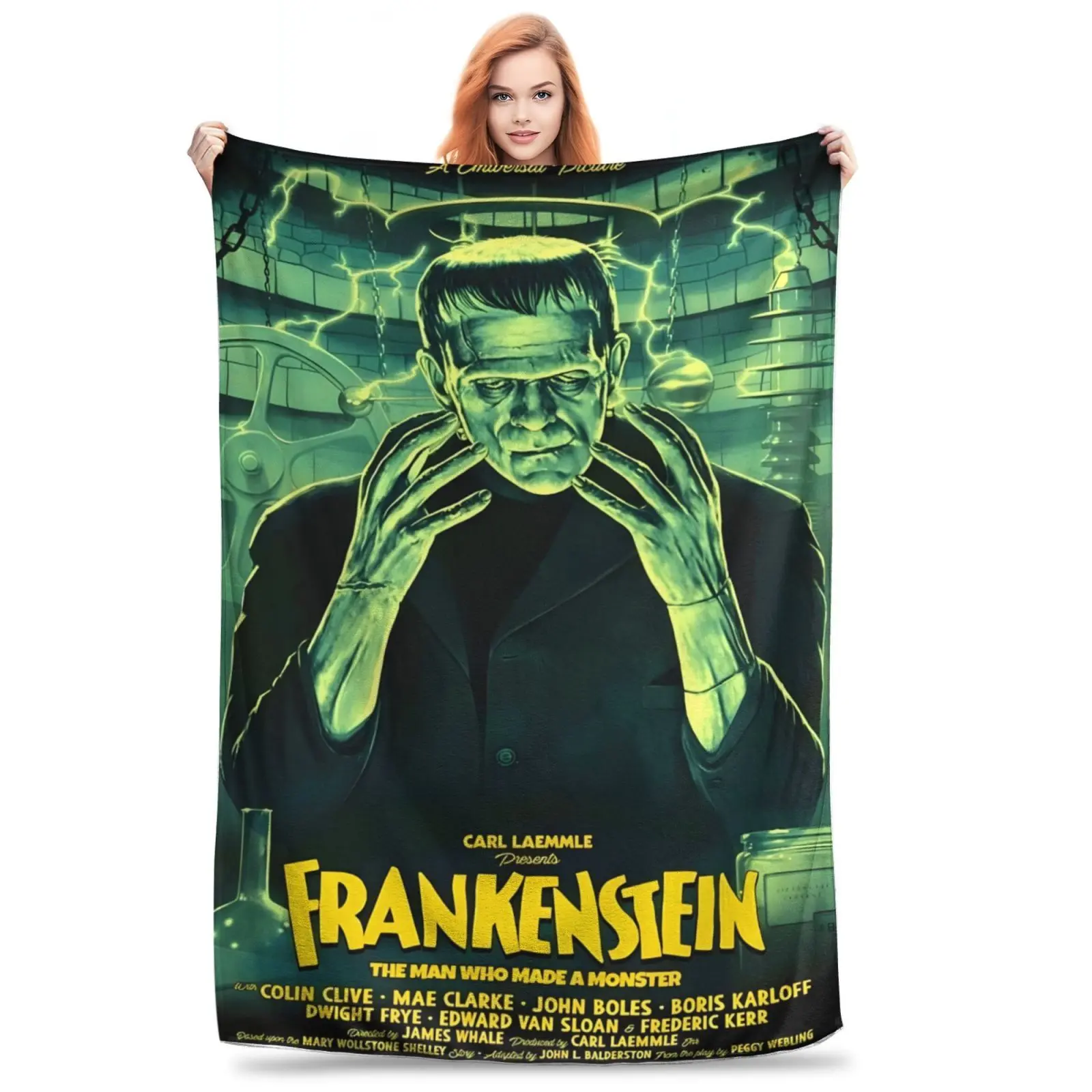 Frankenstein themed printed flannel blanket, soft and warm, suitable for all seasons, suitable for sofa, office and travel - ideal gift choice