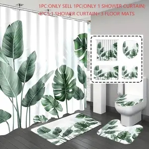 [Popular Choice]1pc/4pcs, bathroom curtains shower, shower curtain set, shower curtains, bathroom decor,bathroom rug, home decoration, bath mat, tortoise shell bamboo pattern, tropical plant theme decoration, with 12 hooks.