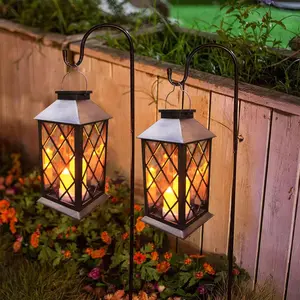 Solar Outdoor Lantern, Garden   Lanterns, 3 LED Flickering Flameless Candle, PVC, for Garden Decor Gifts (2 Pack)