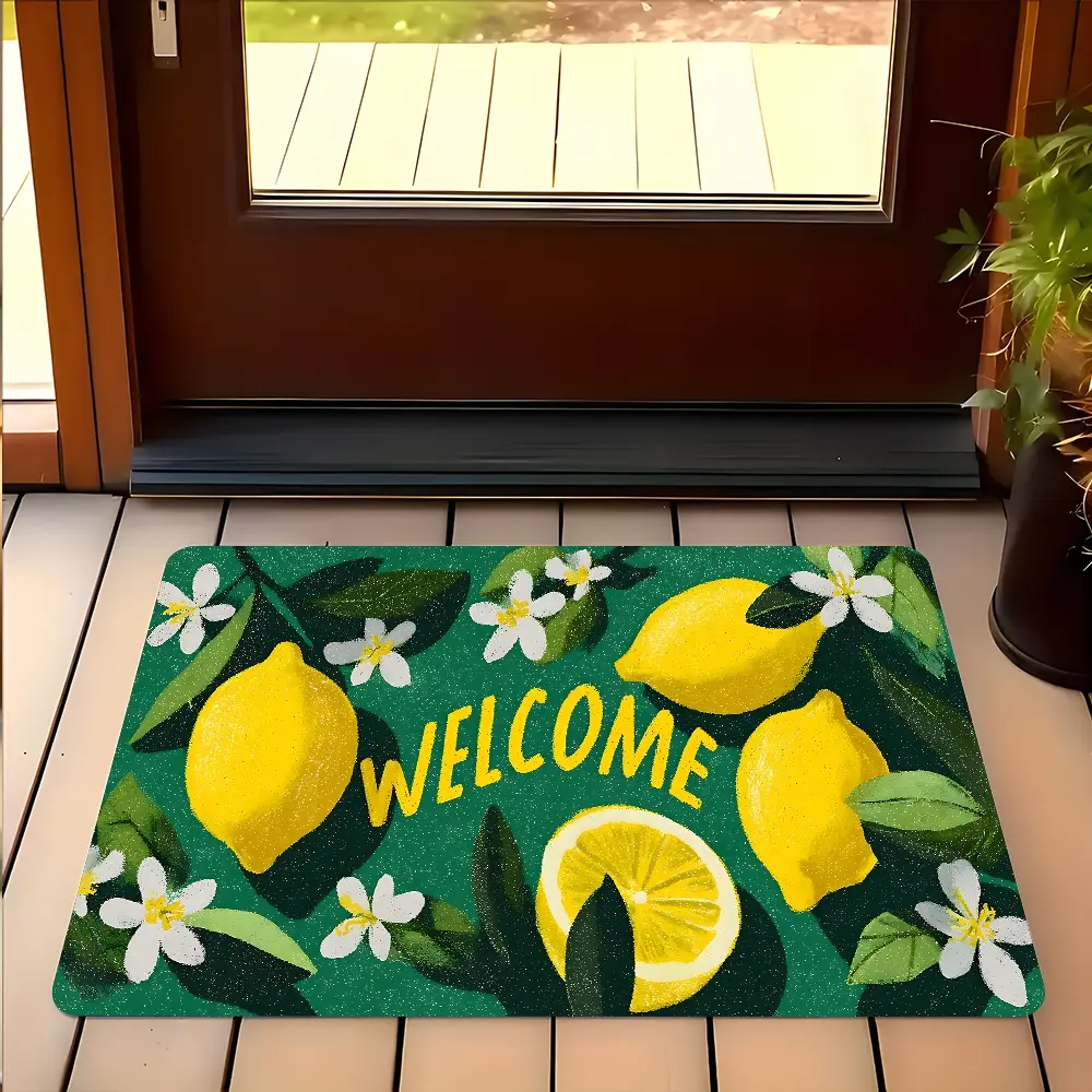 Fresh Lemon "Welcome" Design Entrance Rug, High-end Design Highly Absorbent Floor Mats, Anti-slip Quick drying Soft Carpets, Suitable for Multi-scenario, Indoor Outdoor Entrance Carpet Home Decor, Gifts for Friends