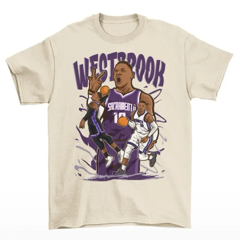 Russell Westbrook Cartoon Style Sacramento Basketball T-Shirt - Men’s Adult Sizes, 100% cotton tee, unisex style