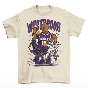 Russell Westbrook Cartoon Style Sacramento Basketball T-Shirt - Men’s Adult Sizes, 100% cotton tee, unisex style