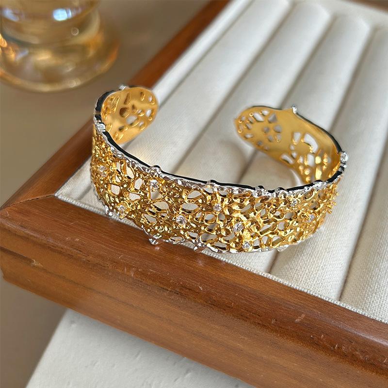 YEAHLOVE Vintage Woven Open Cuff Statement Bangle | Retro Luxury Jewelry for Everyday Wear, Gifting & Good Fortune