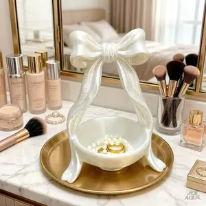 Modern Light Luxury 3D Printed Bowknot Ornament Storage Tray Home Decoration Girly Style Storage Box, Home Decor, Household Items Decor