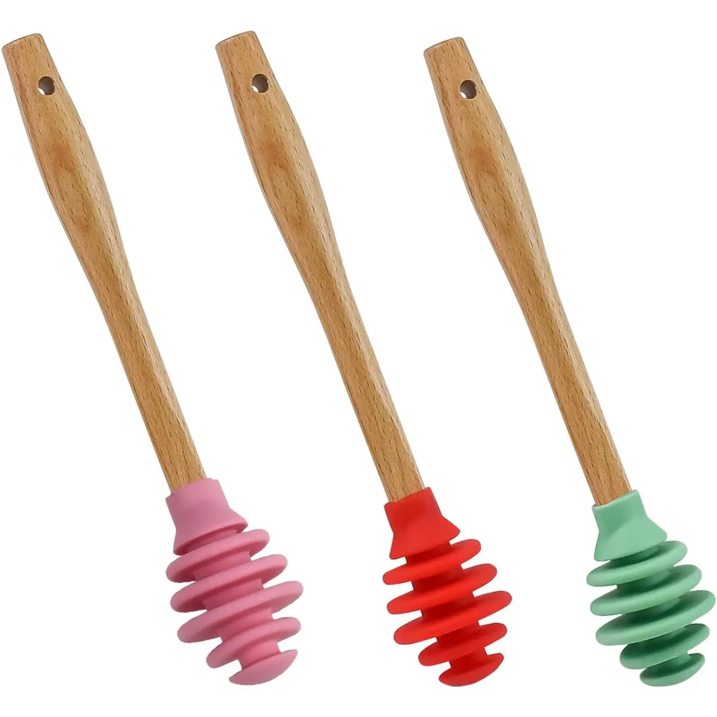 3 Pcs Kitchen Silicone Honey Dipper Sticks - Spiral Non-Drip Honey Spoons, Food-Grade BPA-Free Dispensers with Jar Stirring Rods for Syrup, Jam