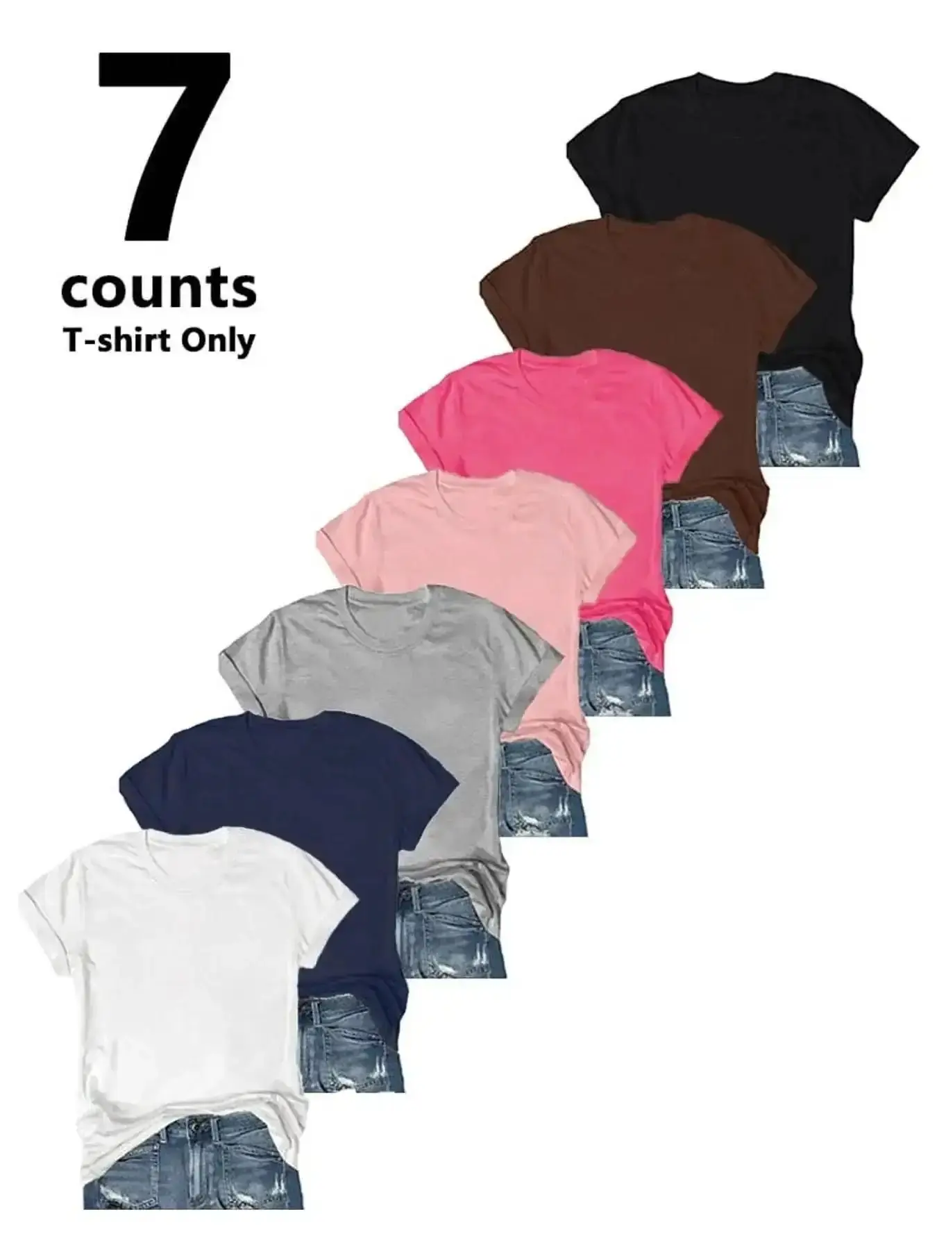 Women's 7-Pack Plain Crewneck Short Sleeve Tees Soft Casual Basic T-Shirts for Daily Outfit Comfy Tee Womenswear everyday top wardrobe essential chic piece timeless style versatile piece classic staple