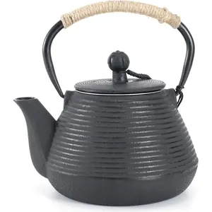Cast Iron Teapot, 35oz  Kettle Stovetop Safe with Infuser for Loose Leaf,   Pot Coated with Enameled Interior, 1000ml Black