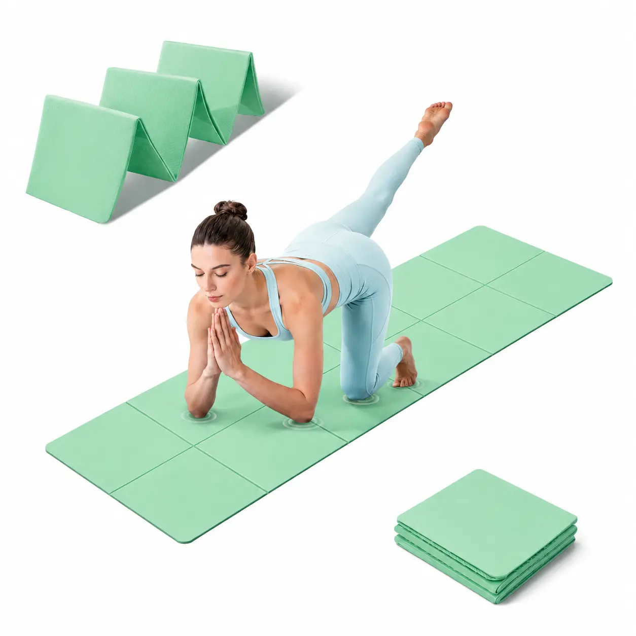 Foldable Travel Yoga Mat 72"x24"x0.24", 6mm TPE Lightweight Non Slip Exercise Mat, Portable Folding Workout Mat for Yoga, Pilates,Home Gym, Outdoor Fitness & Travel