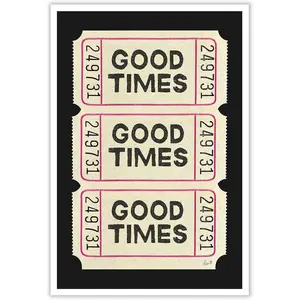 Vintage Good Times Ticket Print Black and White Canvas Wall Art Poster 12x16 Inch Unframed