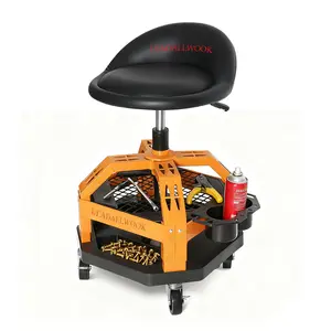 Rolling Shop Stool Adjustable Height with Casters and Tool Tray Storage for Garage, Workshop,280LBS Capacity