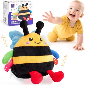 hahaland Tummy Time Bouncing Bee Toy for 6-12 Month, Musical Dancing Plush Bee Baby Toys 9 Month Old, Vibrating & Buzzing Bee Toy Gifts for 1 Year Old Boy & Girl