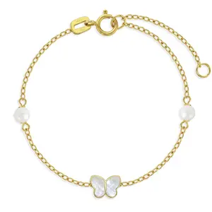 14k Gold 5.5" Mother of Pearl Butterfly Baby / Toddler / Kids Bracelet