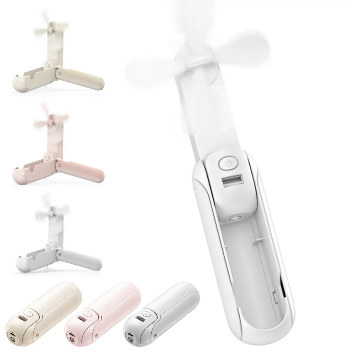 4 IN 1 Mini Handheld Fan, Cordless Portable Hand Fan with USB Rechargeable Pocket Fan, 3 Speeds Adjustable Small Personal Fan with Flashlight - Mobile