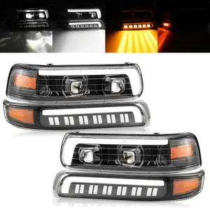 PARTSam LED Headlights Assembly DOT Approved with DRL Sequential Turn Signal Hi/Low Beam Side Marker Lights for 99-02 Chevy Silverado