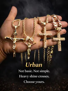 4 Styles Crucifix - 14K Gold Plated Religious Cross Jesus Christ Crucifix Pendant Rope Torch Chain Iced Brass with CZ Diamonds for Hip Hop Jewelry Big Crucifix Chain All Occasions