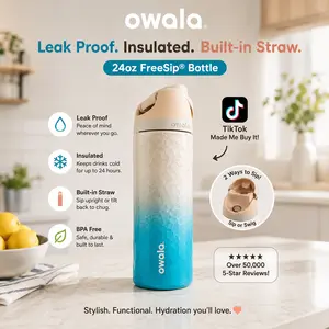 Owala FreeSip Birthday Bash 2026 Rolling In 24oz Stainless Steel Insulated Leakproof Water Bottle for Travel Gym Camping Sport Outdoor Gift Drinkware