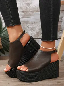 Summer New Women's High Quality Anti-Slip Wear-Resistant Wedge Waterproof Platform Sandals, Casual Daily Walking Shoes, Durable Materials PU Leather, Rubber Sole
