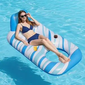 Pool Float for Adults – Extra Large Inflatable Tanning Pool Float with Backrest, Footrest & 2 Cup Holders, Heavy Duty Float Lounger for Pool, Lake, River