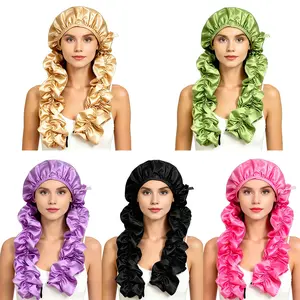 Explorinox Irregular-length curly hair cap, smooth satin, soft and breathable fabric, ideal for braids and twists, women's long hair sleep cap