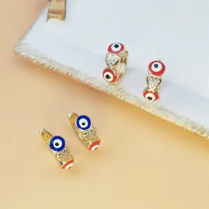 New Enamel Evil Eye Hoop Earrings Bohemian Multicolor Geometric Round Huggie Earrings for Women Lucky Jewelry Gifts Sports & Outdoor Accessories Complement