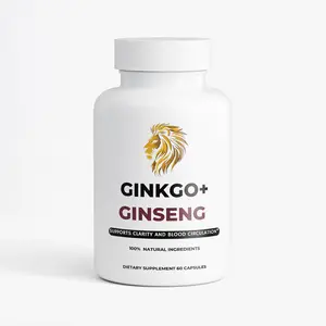 Ginkgo+ Ginseng - 60 Capsules - Supports Clarity & Blood Circulation - Red Asian Ginseng Extract & Ginkgo Biloba Leaf Powder - 100% Natural Ingredients - Dietary Supplement